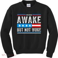 Awake But Not Woke Patriots American Flag Kids Sweatshirt thumb 0
