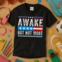 Awake But Not Woke Patriots American Flag Kids T-Shirt thumb 3