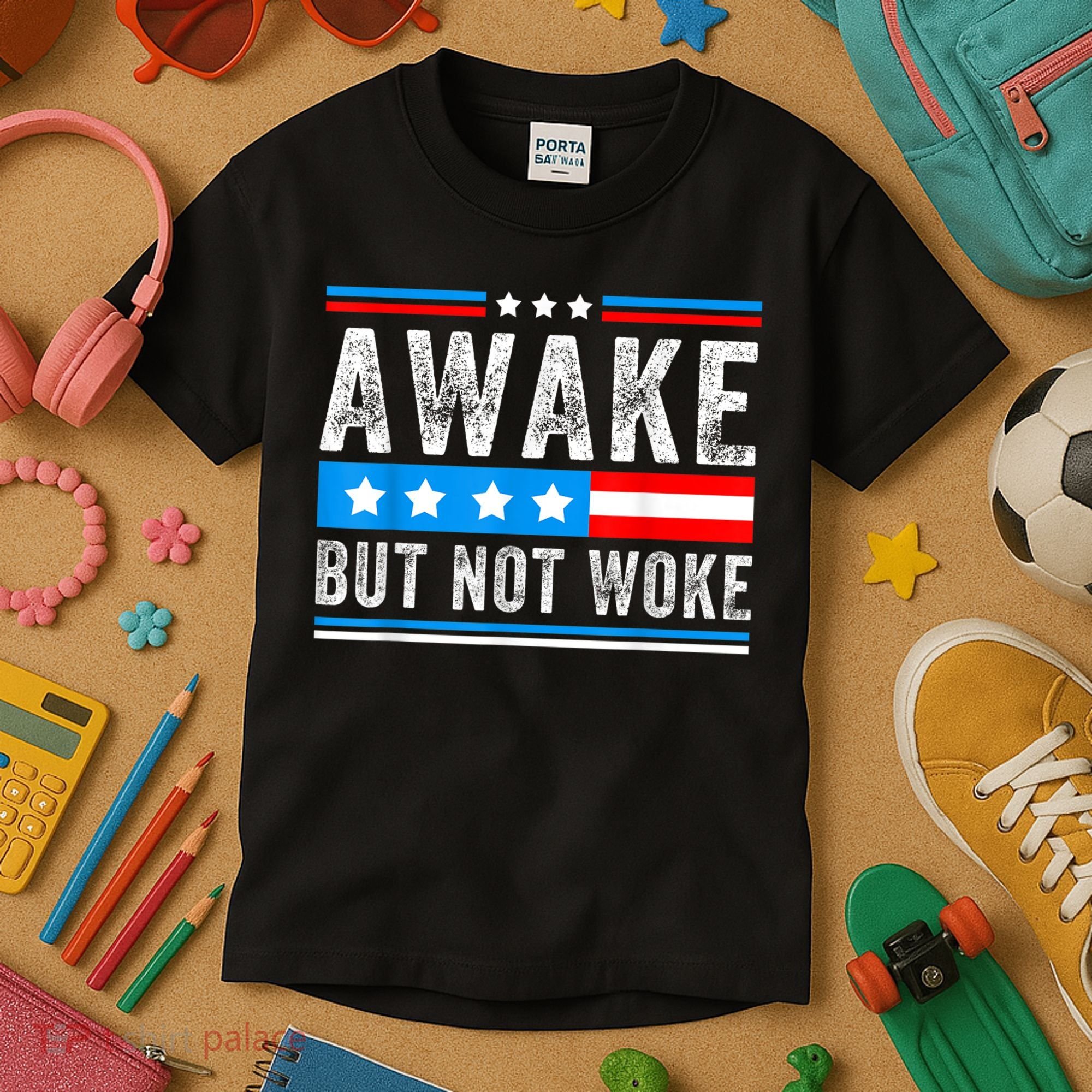 Awake But Not Woke Patriots American Flag Kids T-Shirt