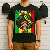 Awesome Black Natural Juneteenth God Says I Am Costume T-Shirt thumb 6