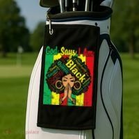 Awesome Black Natural Juneteenth God Says I Am Costume Golf Towel thumb 2