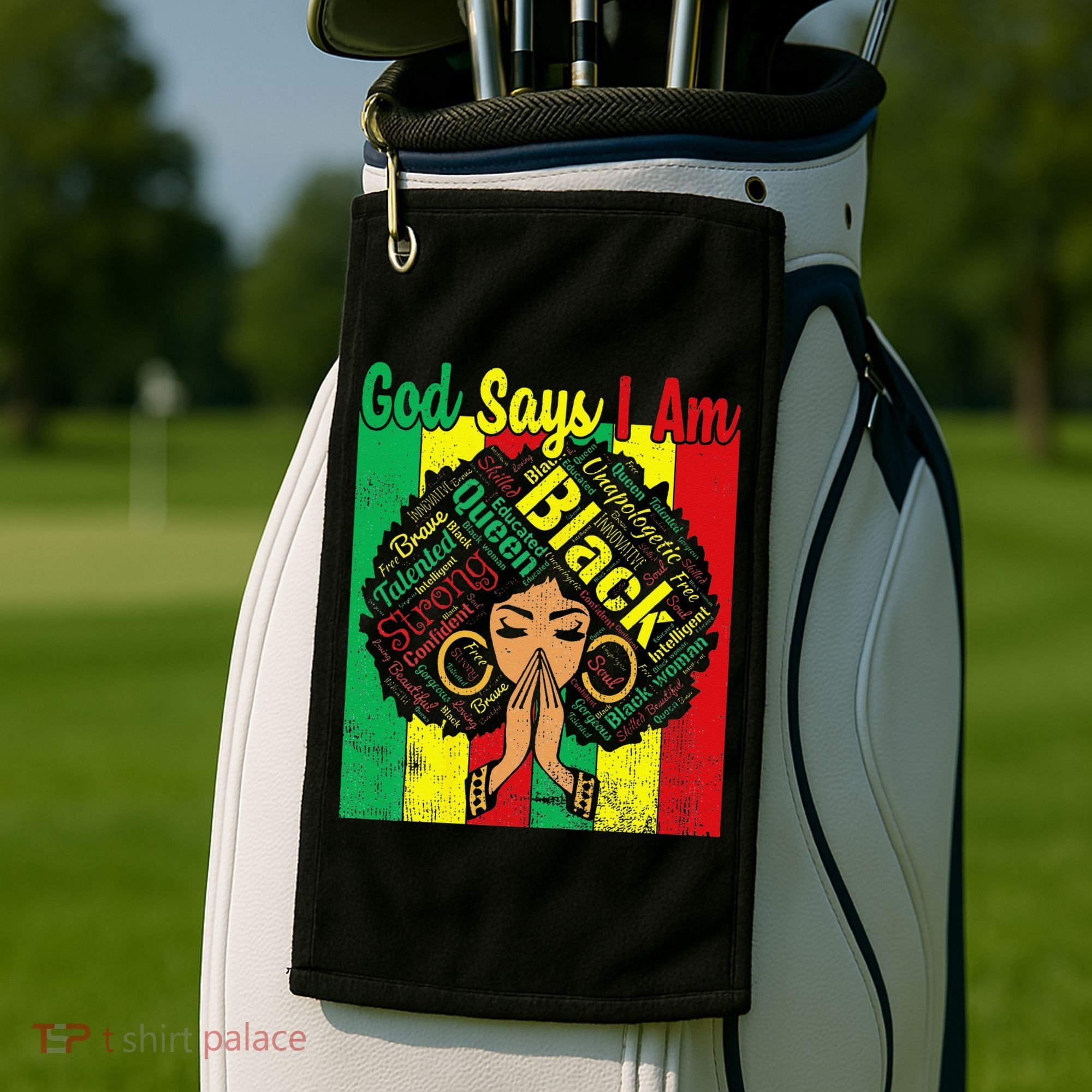 Awesome Black Natural Juneteenth God Says I Am Costume Golf Towel