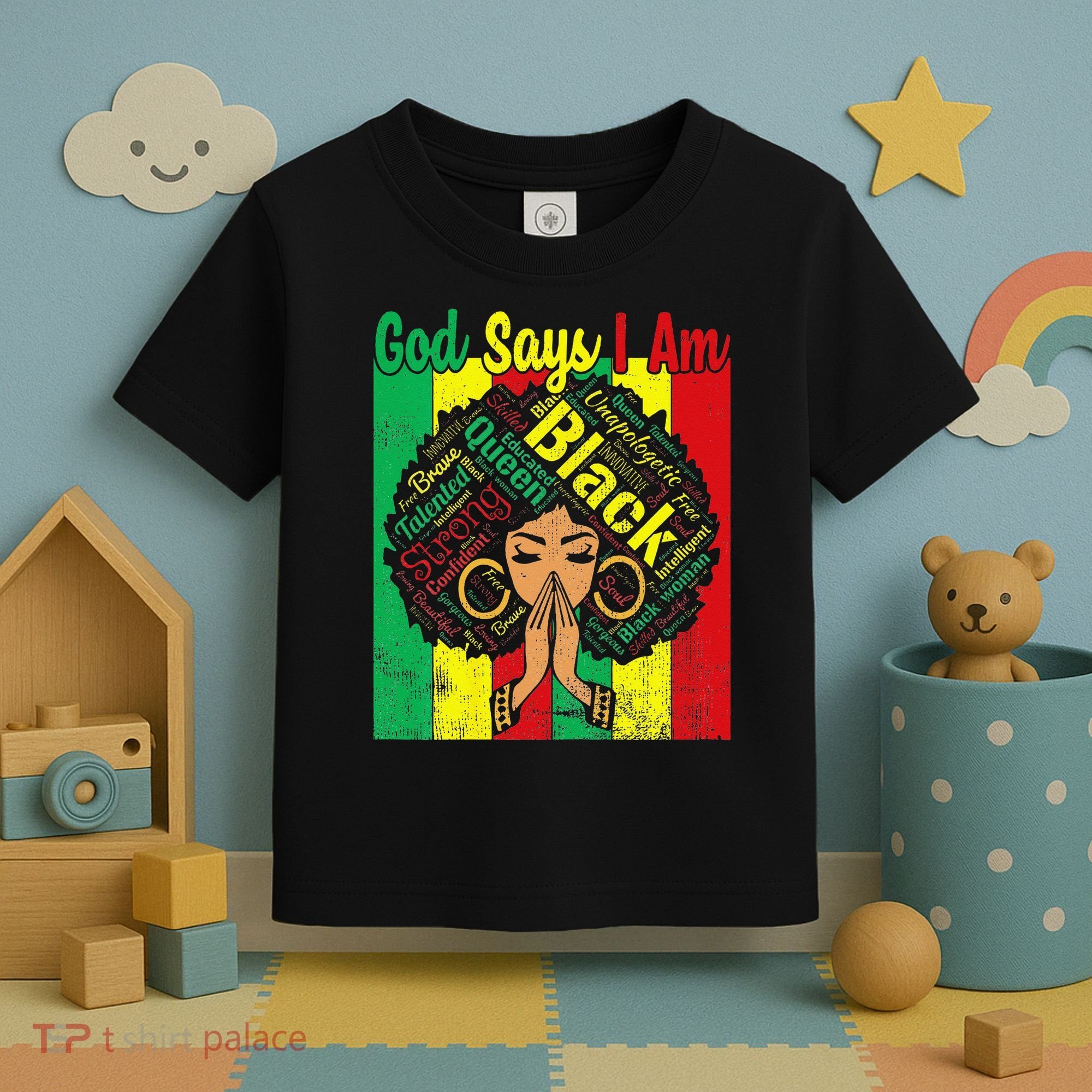 Awesome Black Natural Juneteenth God Says I Am Costume Toddler T-Shirt