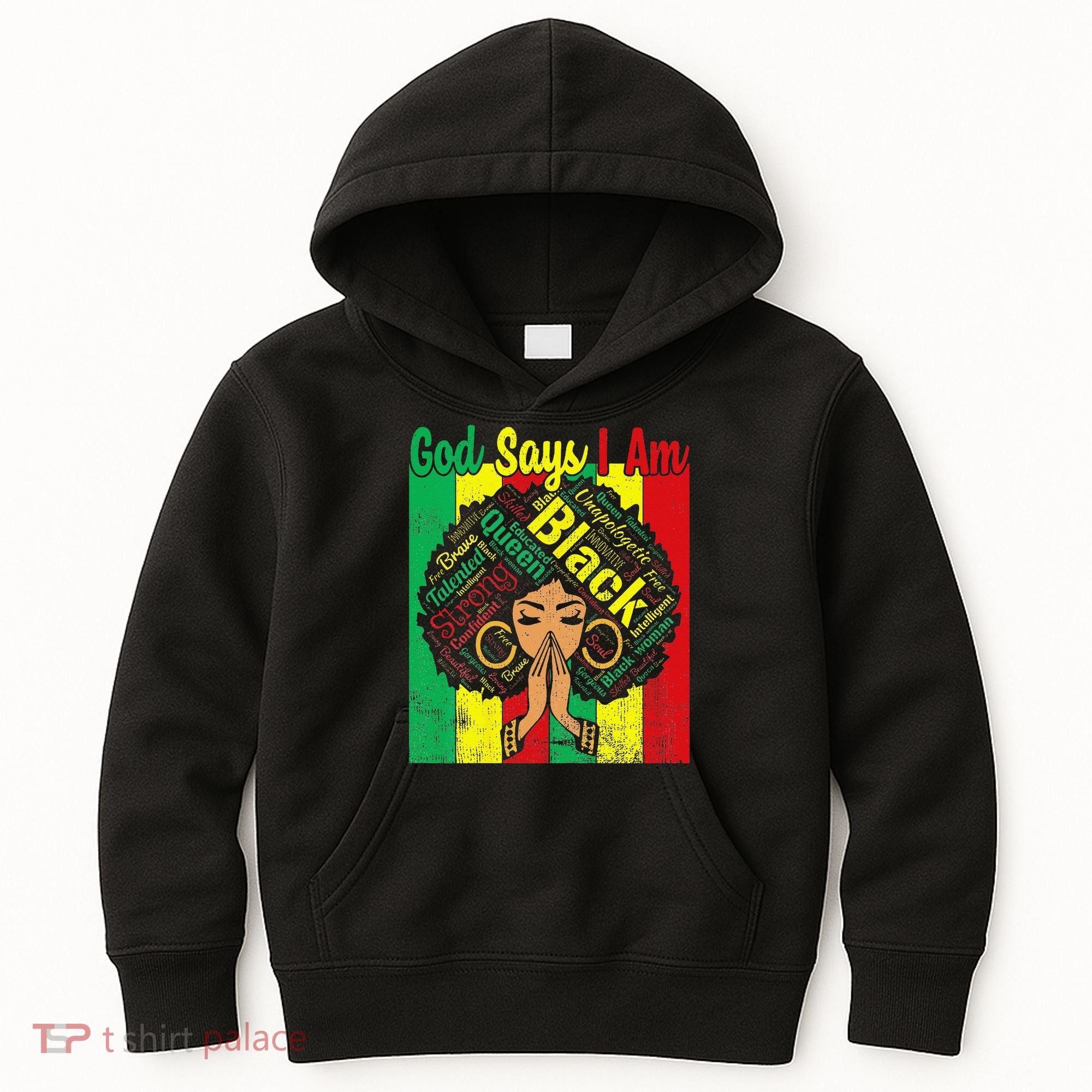 Awesome Black Natural Juneteenth God Says I Am Costume Kids Hoodie