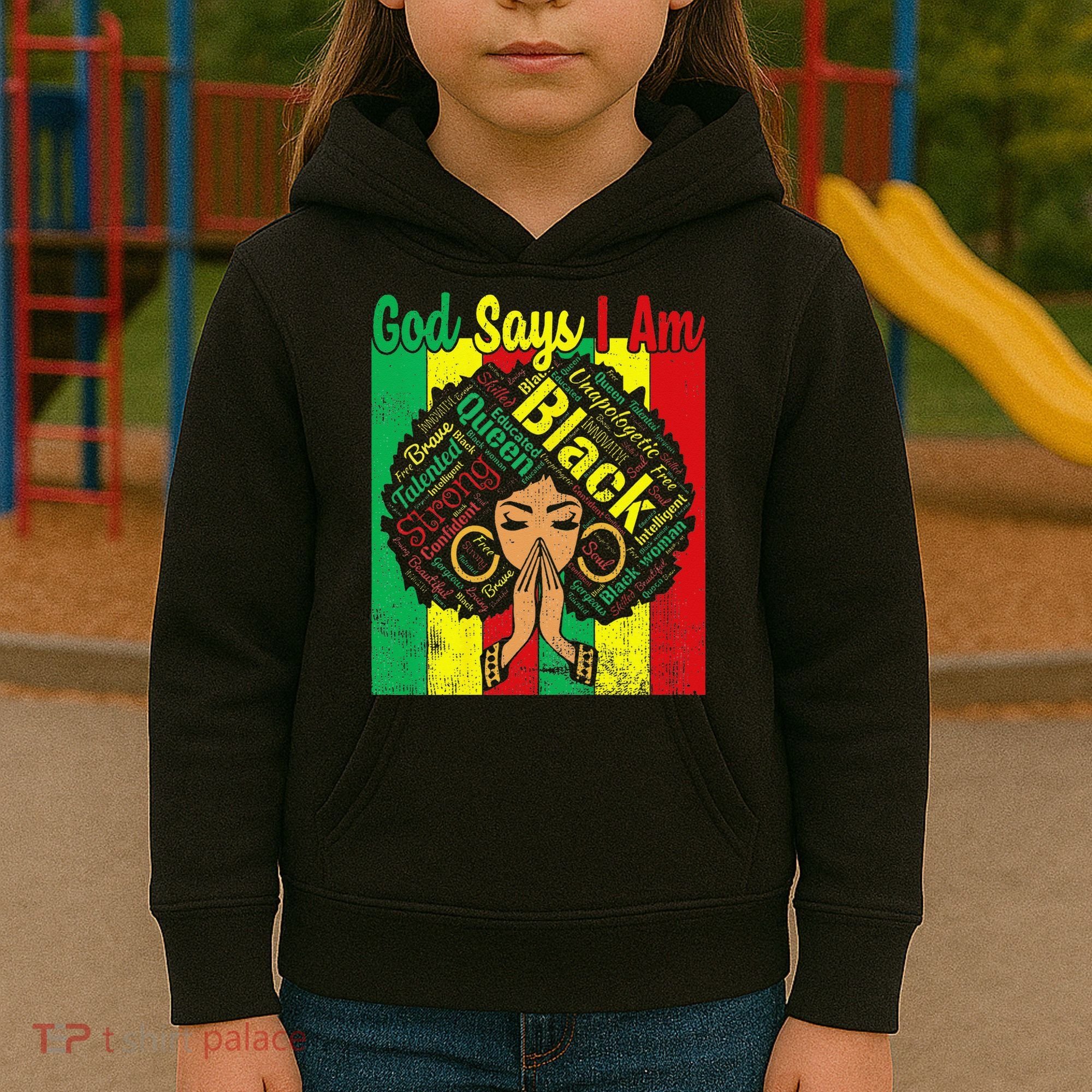 Awesome Black Natural Juneteenth God Says I Am Costume Kids Hoodie