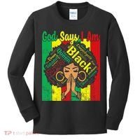 Awesome Black Natural Juneteenth God Says I Am Costume Kids Long Sleeve Shirt thumb 0