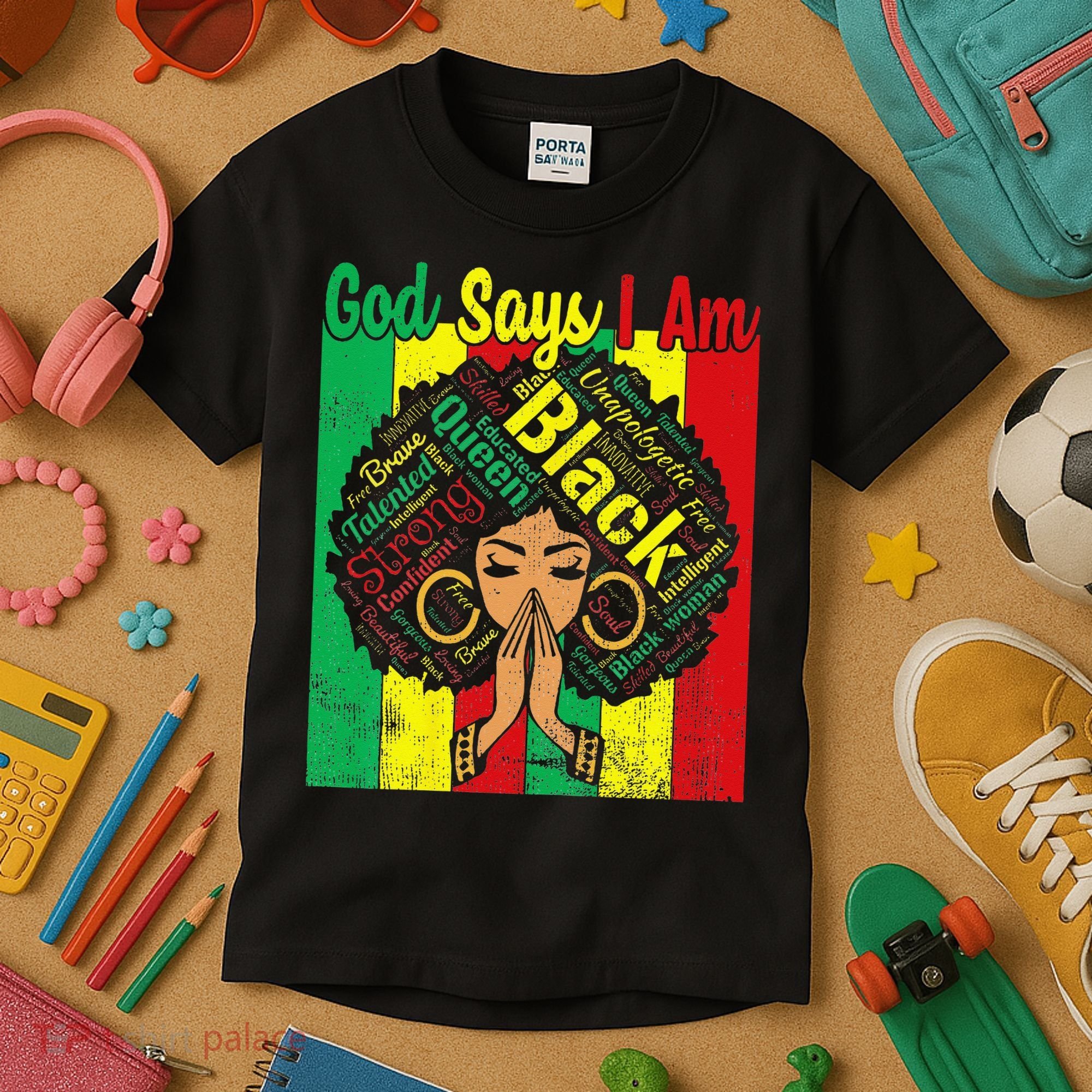 Awesome Black Natural Juneteenth God Says I Am Costume Kids T-Shirt