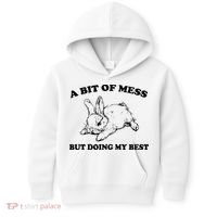 A Bit Of A Mess But Doing My Best Retro Funny Rabbit Kids Hoodie thumb 0
