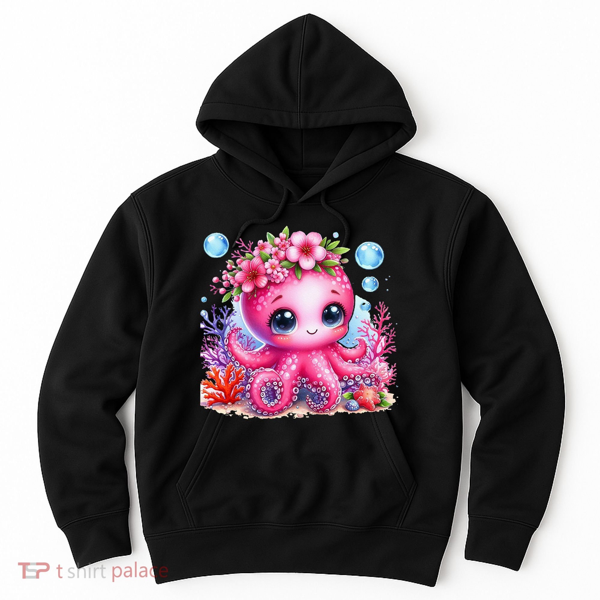 Adorable Baby Octopus Underwater Flower Coral Fish Ocean Sea Hoodie