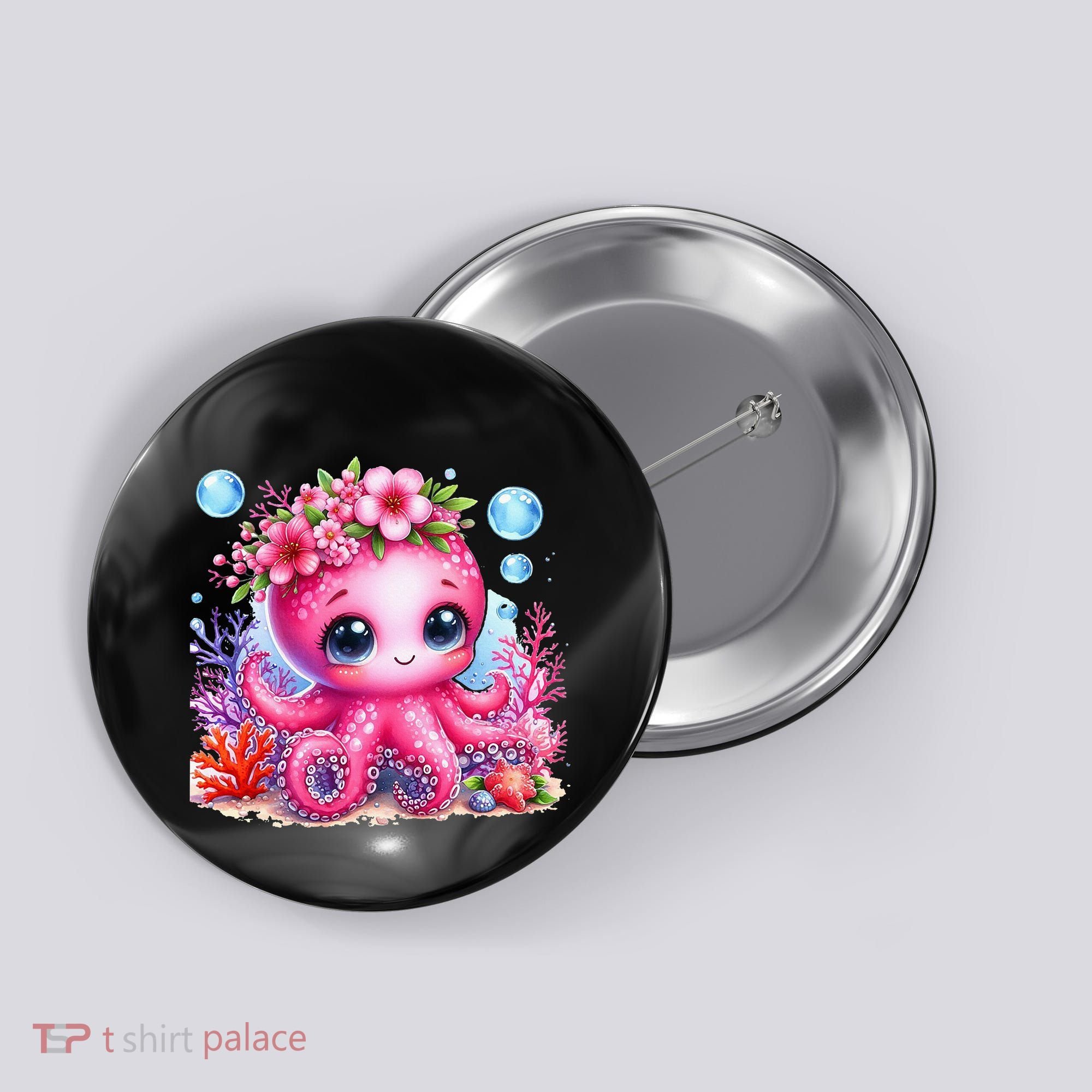 Adorable Baby Octopus Underwater Flower Coral Fish Ocean Sea Button
