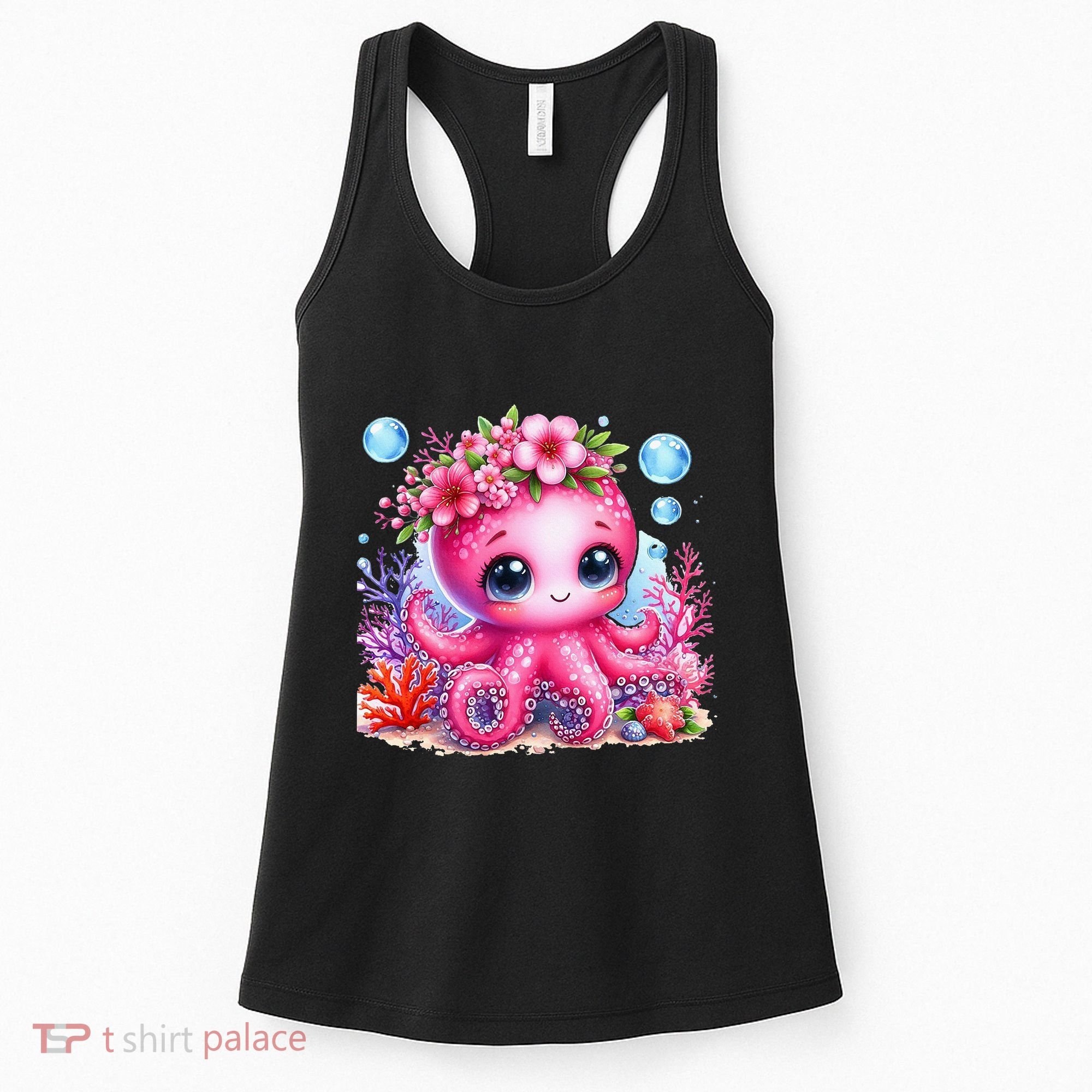 Adorable Baby Octopus Underwater Flower Coral Fish Ocean Sea Women's Tank Top