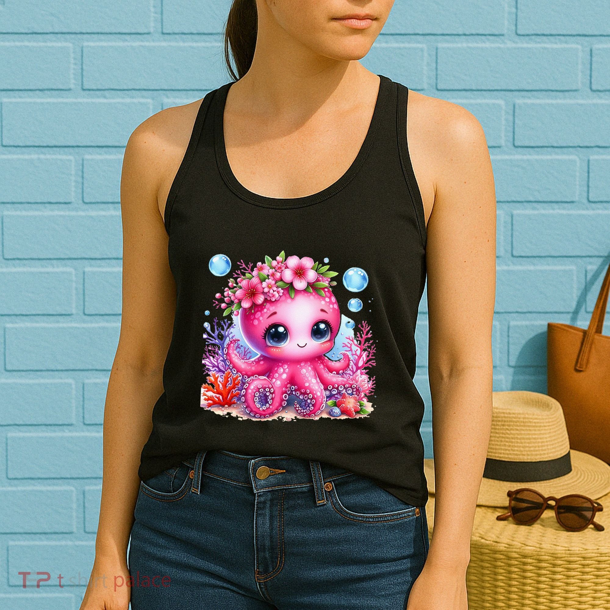Adorable Baby Octopus Underwater Flower Coral Fish Ocean Sea Women's Tank Top