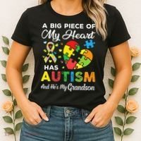 A Big Piece Of My Heart Has Autism and He's My Grandson Women's T-Shirt thumb 2