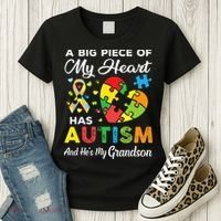A Big Piece Of My Heart Has Autism and He's My Grandson Women's T-Shirt thumb 3