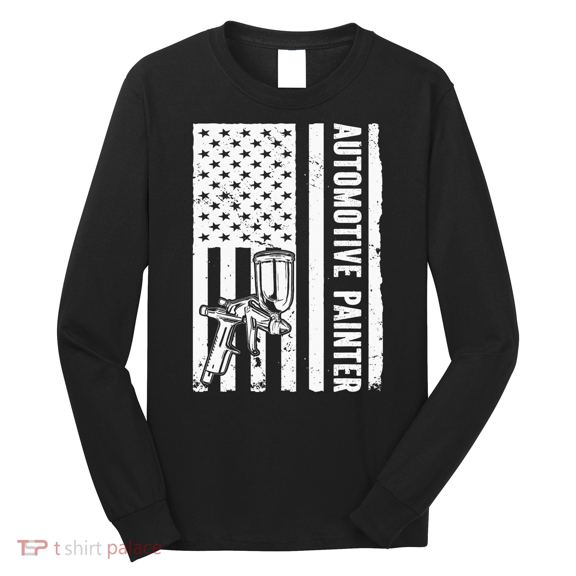 Auto Body Painter USA Flag Automotive Painter Long Sleeve Shirt