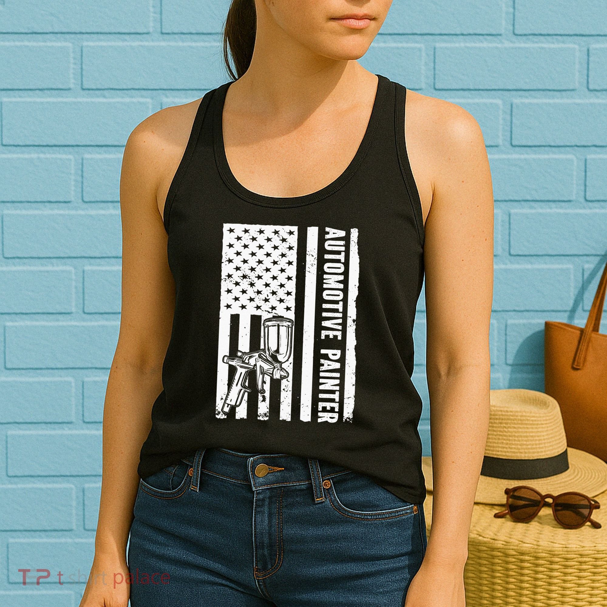 Auto Body Painter USA Flag Automotive Painter Women's Tank Top