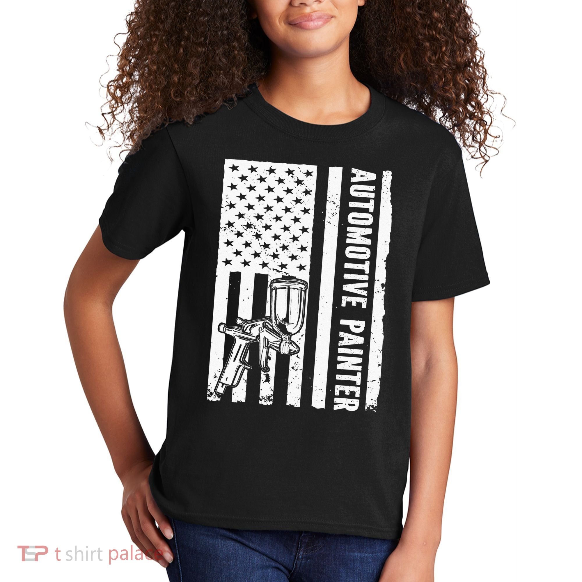 Auto Body Painter USA Flag Automotive Painter Kids T-Shirt