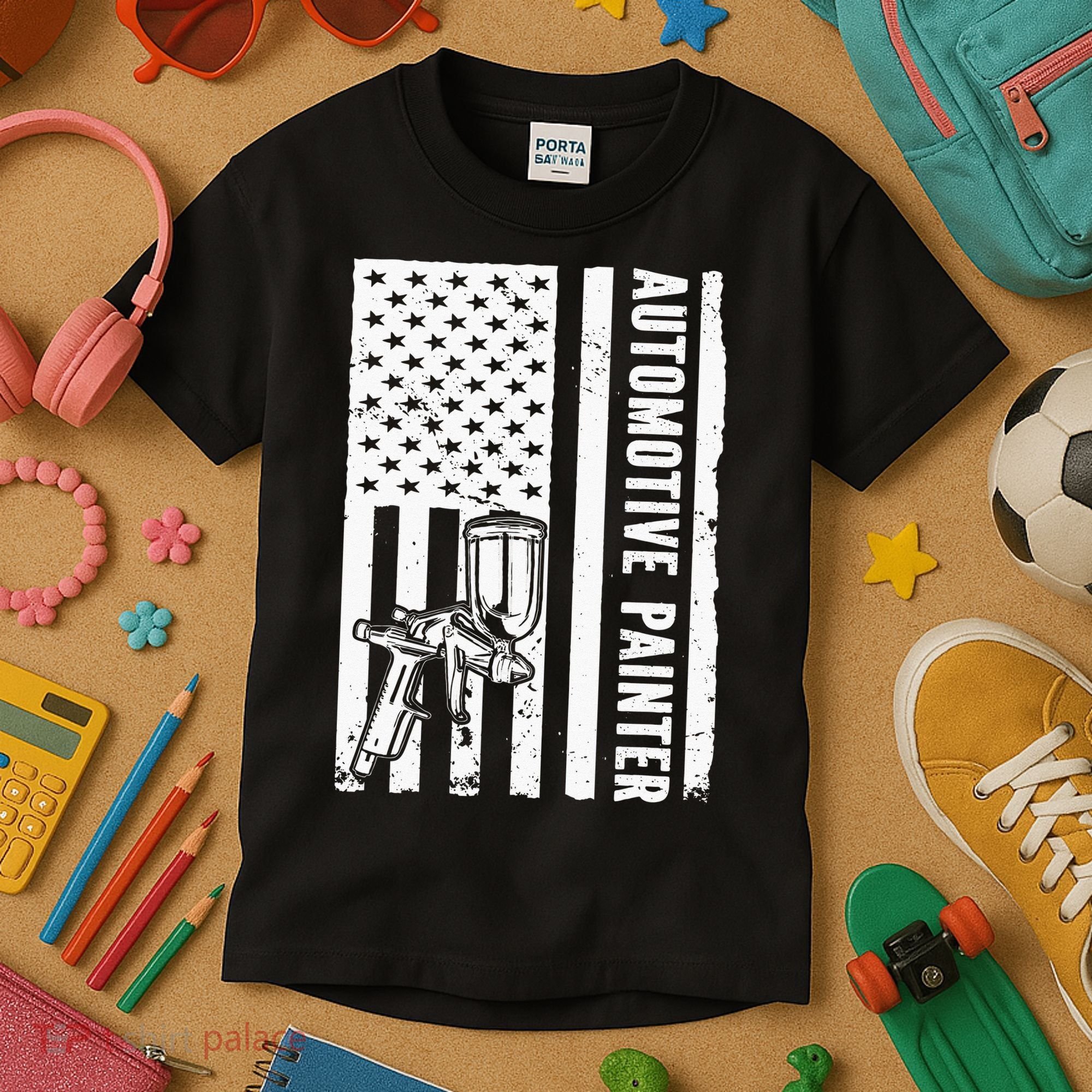 Auto Body Painter USA Flag Automotive Painter Kids T-Shirt