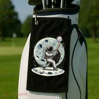 Astronaut Baseball Player Outer Space Moon Space Hitter Gift Golf Towel thumb 2