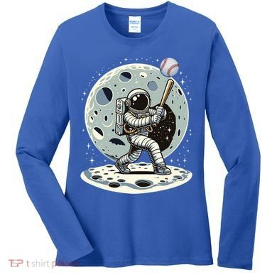Astronaut Baseball Player Outer Space Moon Space Hitter Gift Women's Long Sleeve Shirt