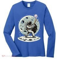 Astronaut Baseball Player Outer Space Moon Space Hitter Gift Women's Long Sleeve Shirt thumb 0