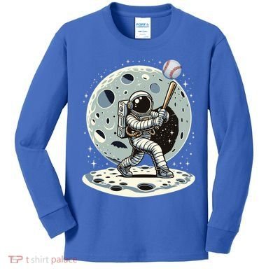 Astronaut Baseball Player Outer Space Moon Space Hitter Gift Kids Long Sleeve Shirt