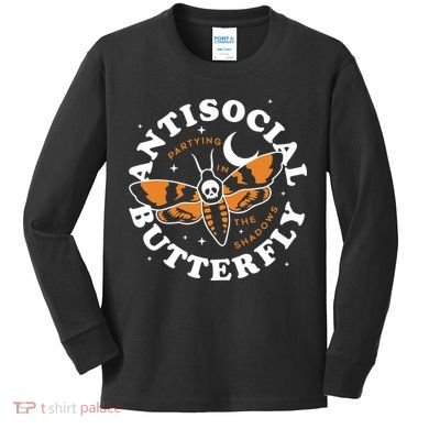 Antisocial Butterfly Partying In The Shadows Apparel Kids Long Sleeve Shirt