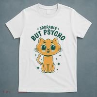 Adorable But Psycho Funny Cat T-Shirt thumb 5