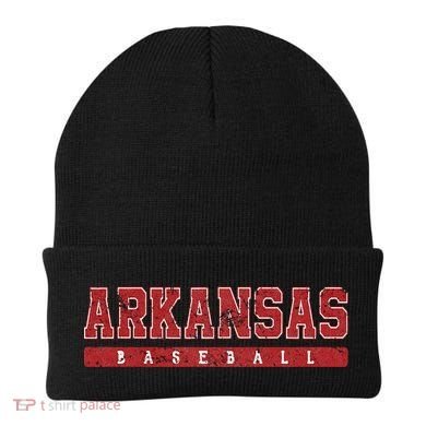 Arkansas Baseball Red Vintage Text Beanie
