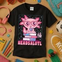 Axolotl Books Readsalotl Reading Bookworm Kids T-Shirt thumb 3