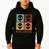 Alien Believe Retro Alien Gift For Alien Believer Hoodie thumb 2