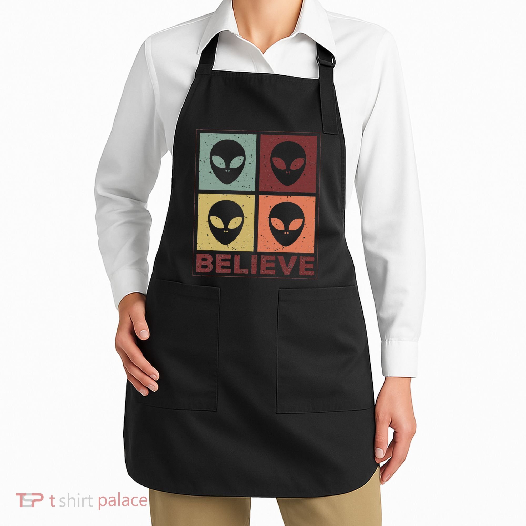Alien Believe Retro Alien Gift For Alien Believer Apron