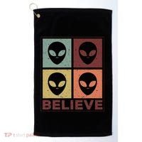 Alien Believe Retro Alien Gift For Alien Believer Golf Towel thumb 0