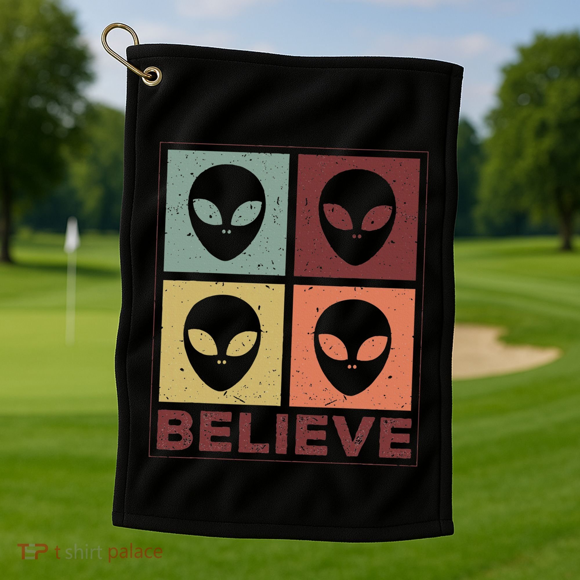 Alien Believe Retro Alien Gift For Alien Believer Golf Towel