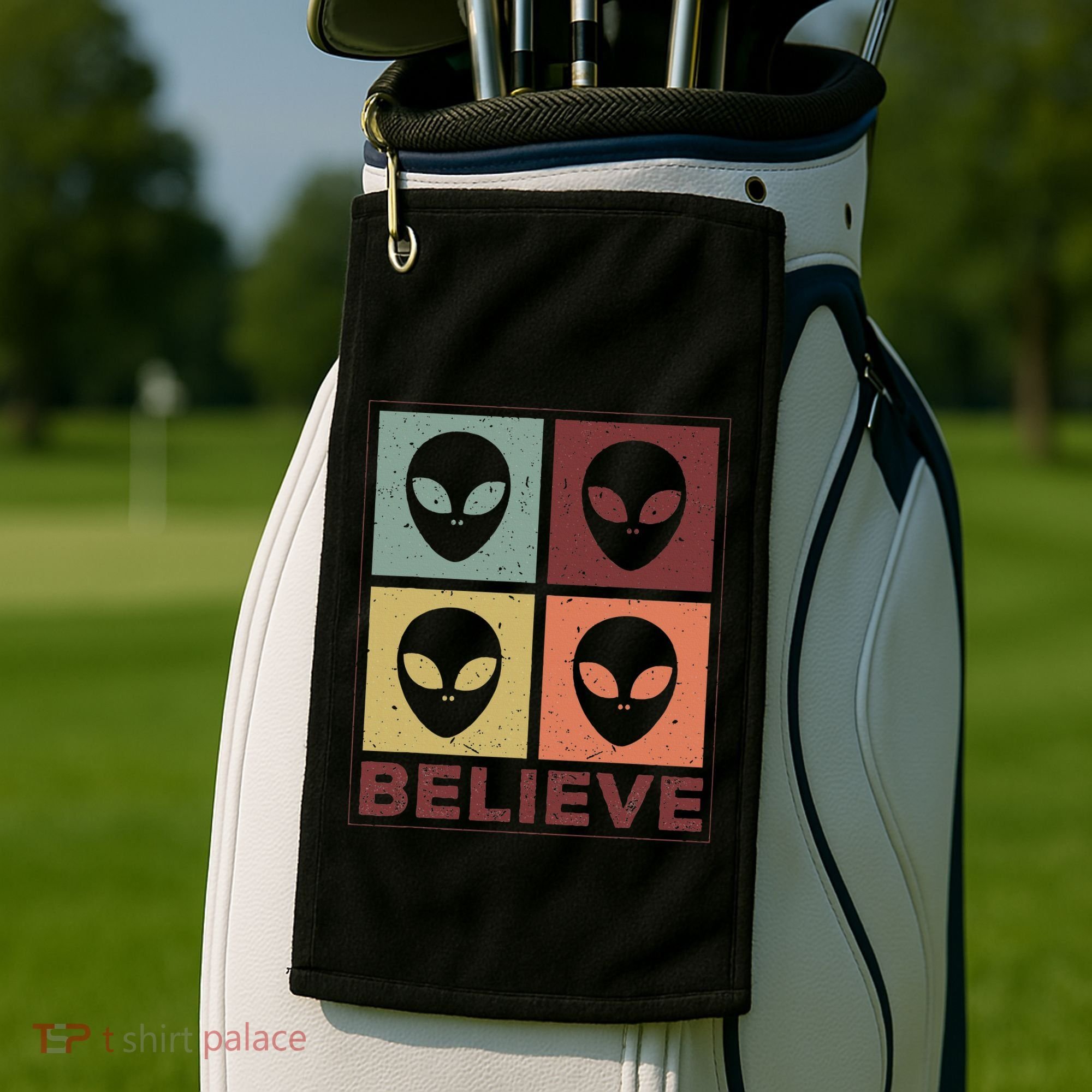 Alien Believe Retro Alien Gift For Alien Believer Golf Towel