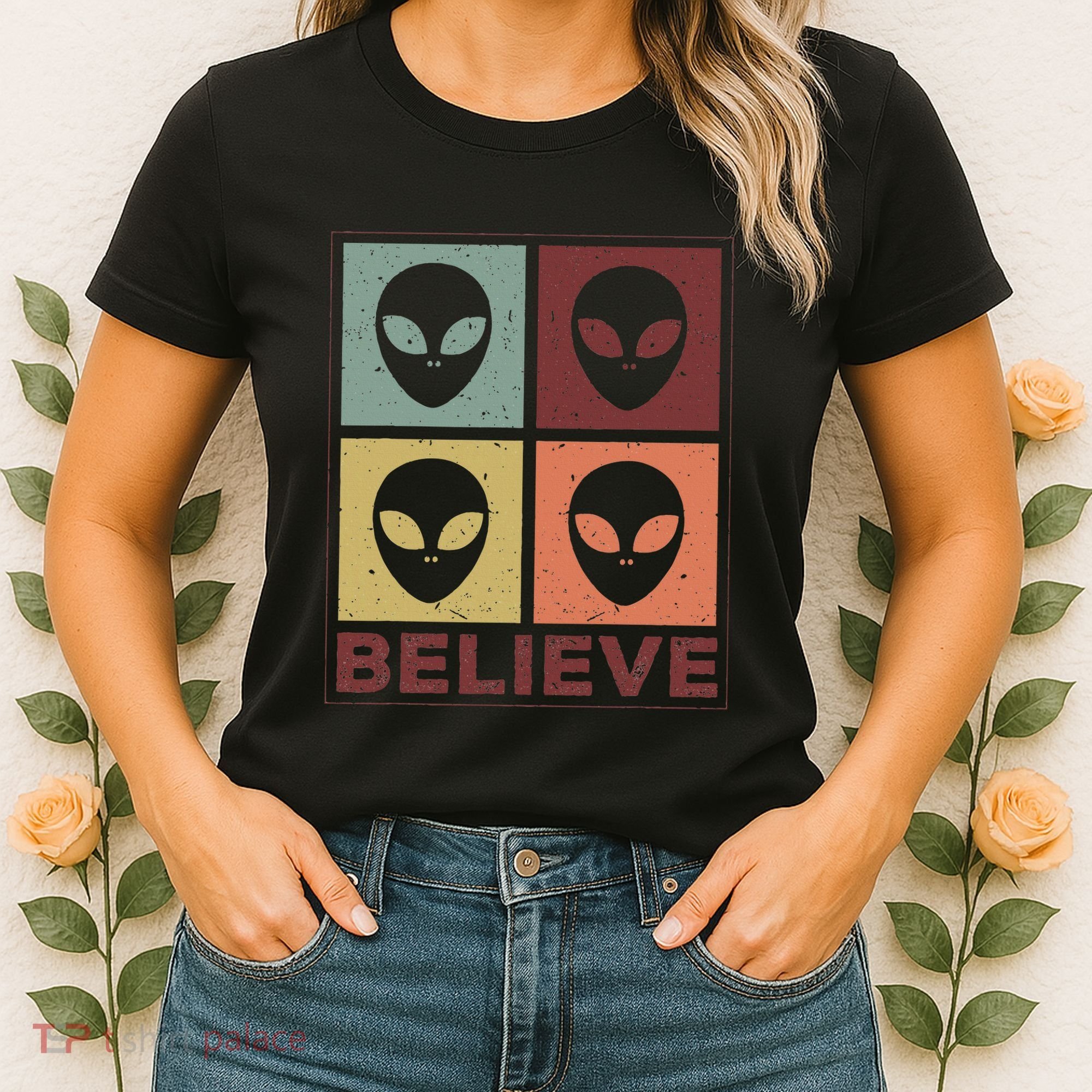 Alien Believe Retro Alien Gift For Alien Believer Women's T-Shirt