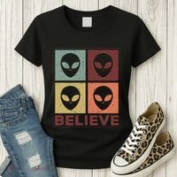 Alien Believe Retro Alien Gift For Alien Believer Women's T-Shirt thumb 3