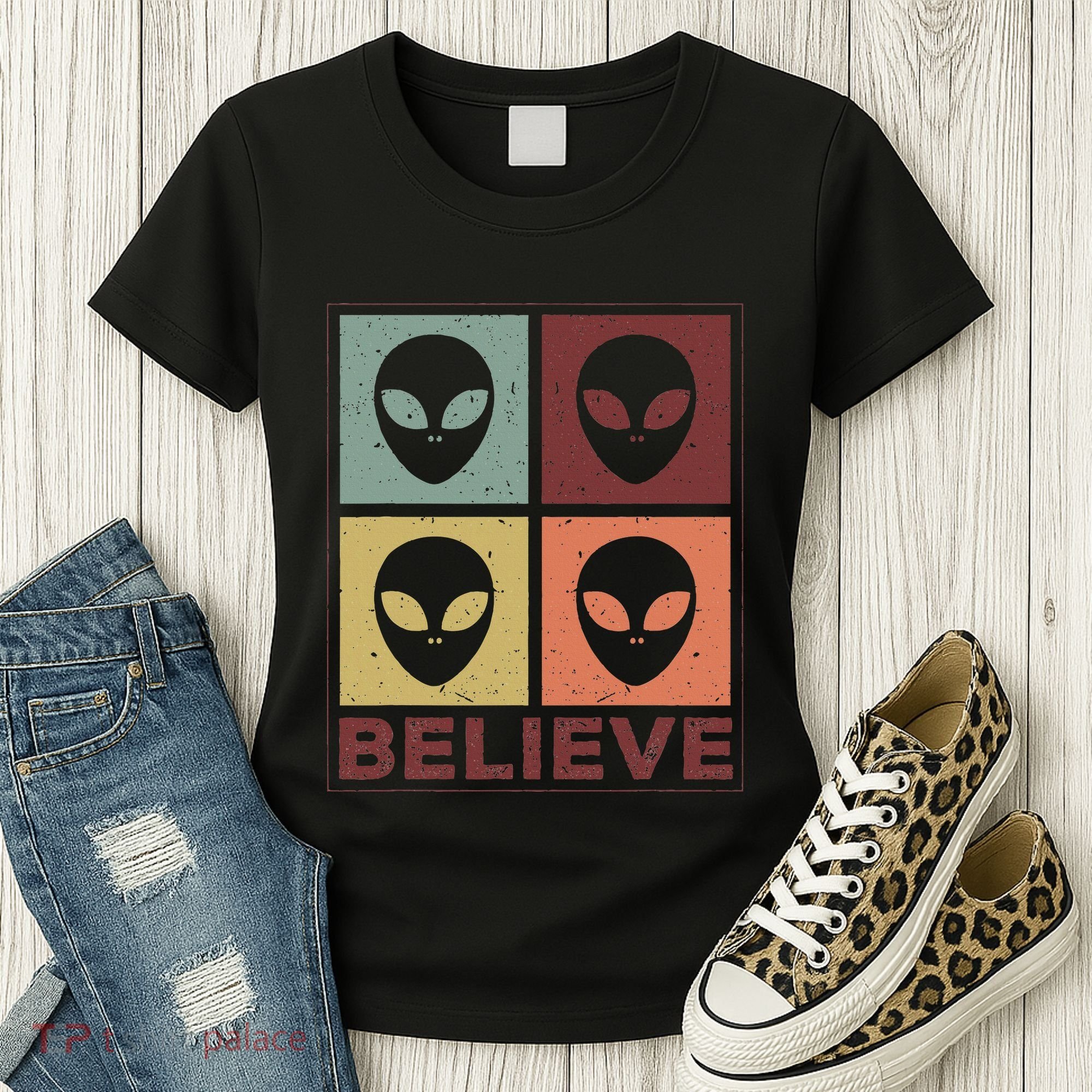 Alien Believe Retro Alien Gift For Alien Believer Women's T-Shirt
