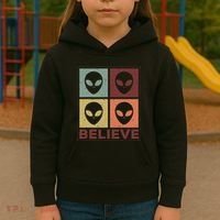 Alien Believe Retro Alien Gift For Alien Believer Kids Hoodie thumb 3