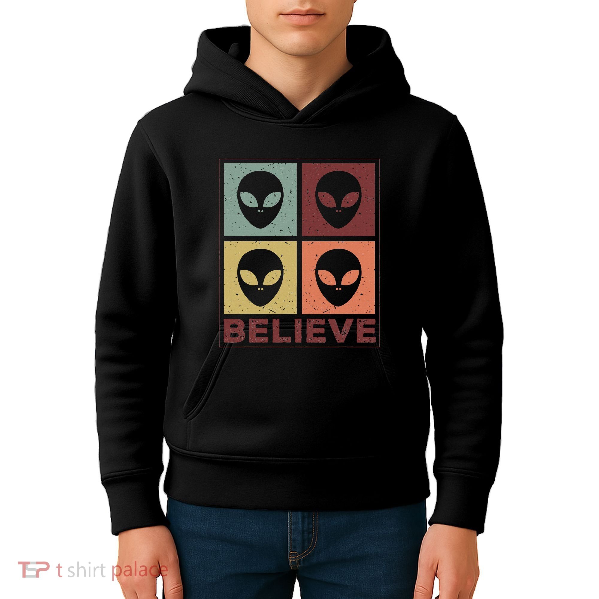 Alien Believe Retro Alien Gift For Alien Believer Kids Hoodie