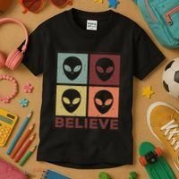 Alien Believe Retro Alien Gift For Alien Believer Kids T-Shirt thumb 3