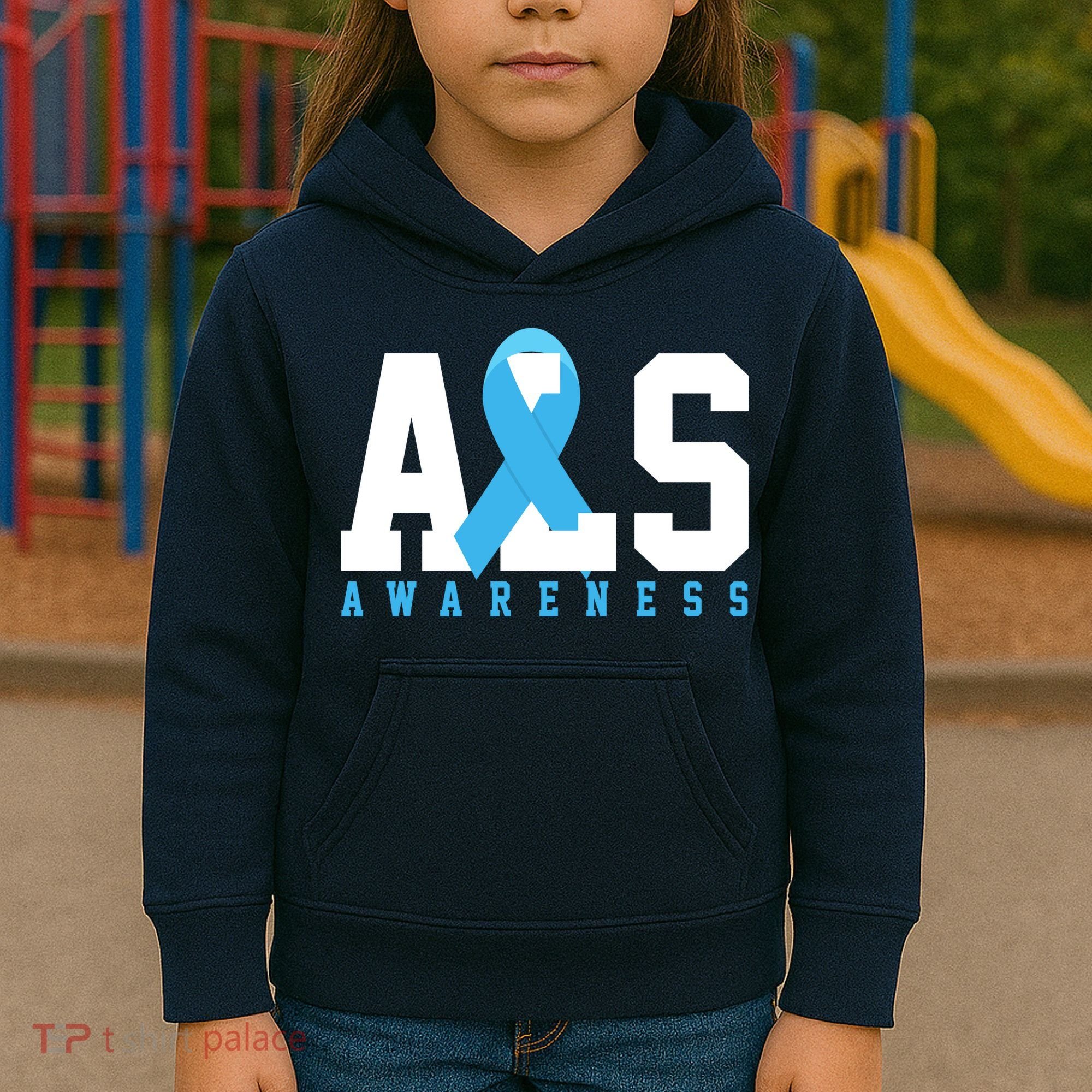 Als Blue Ribbon Awareness Kids Hoodie