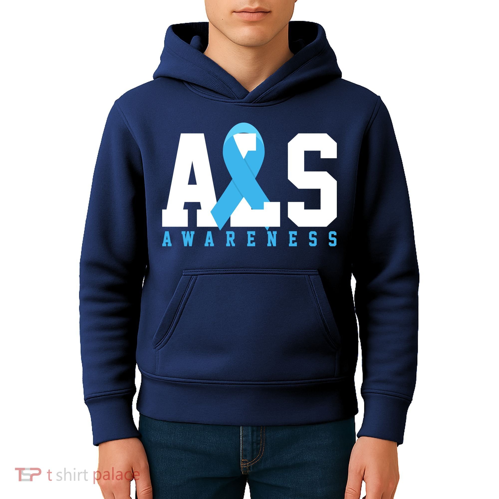 Als Blue Ribbon Awareness Kids Hoodie