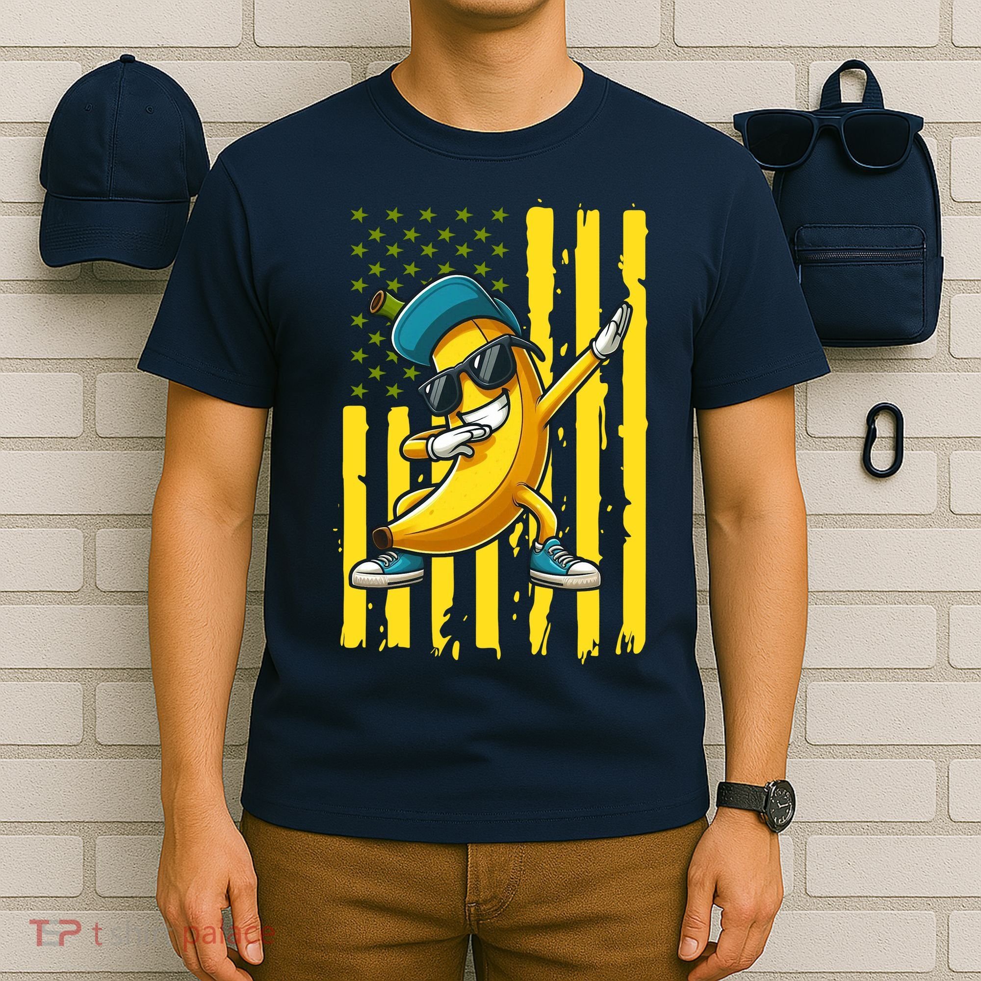 American Banana Retro USA Flag Dabbing Bananas T-Shirt
