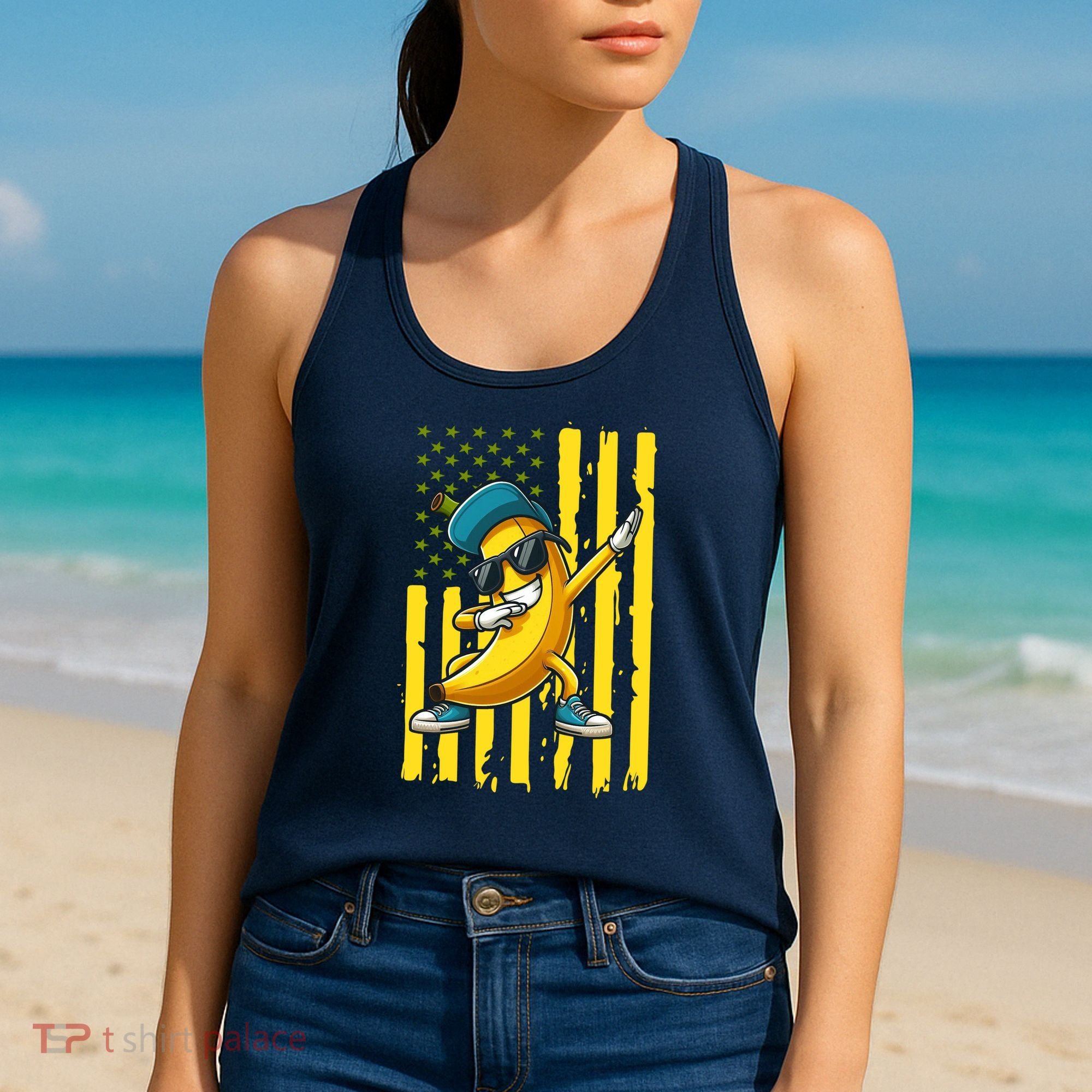 American Banana Retro USA Flag Dabbing Bananas Women's Tank Top