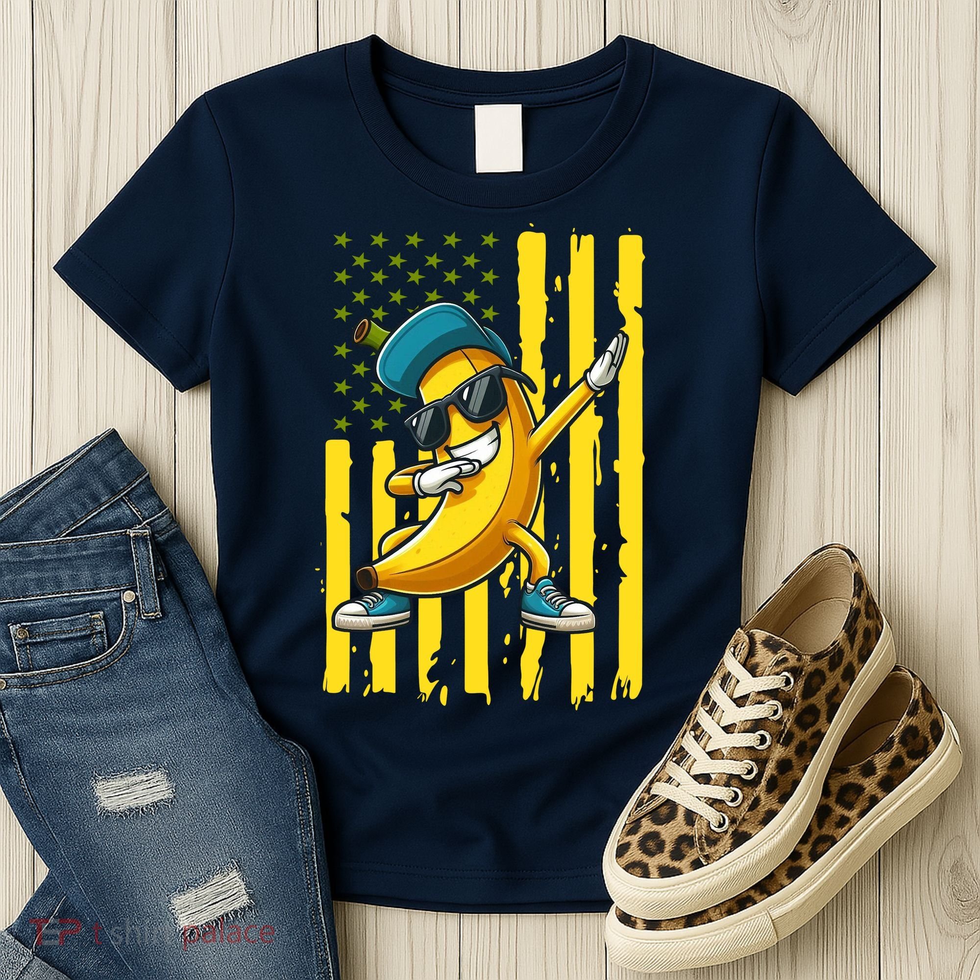 American Banana Retro USA Flag Dabbing Bananas Women's T-Shirt