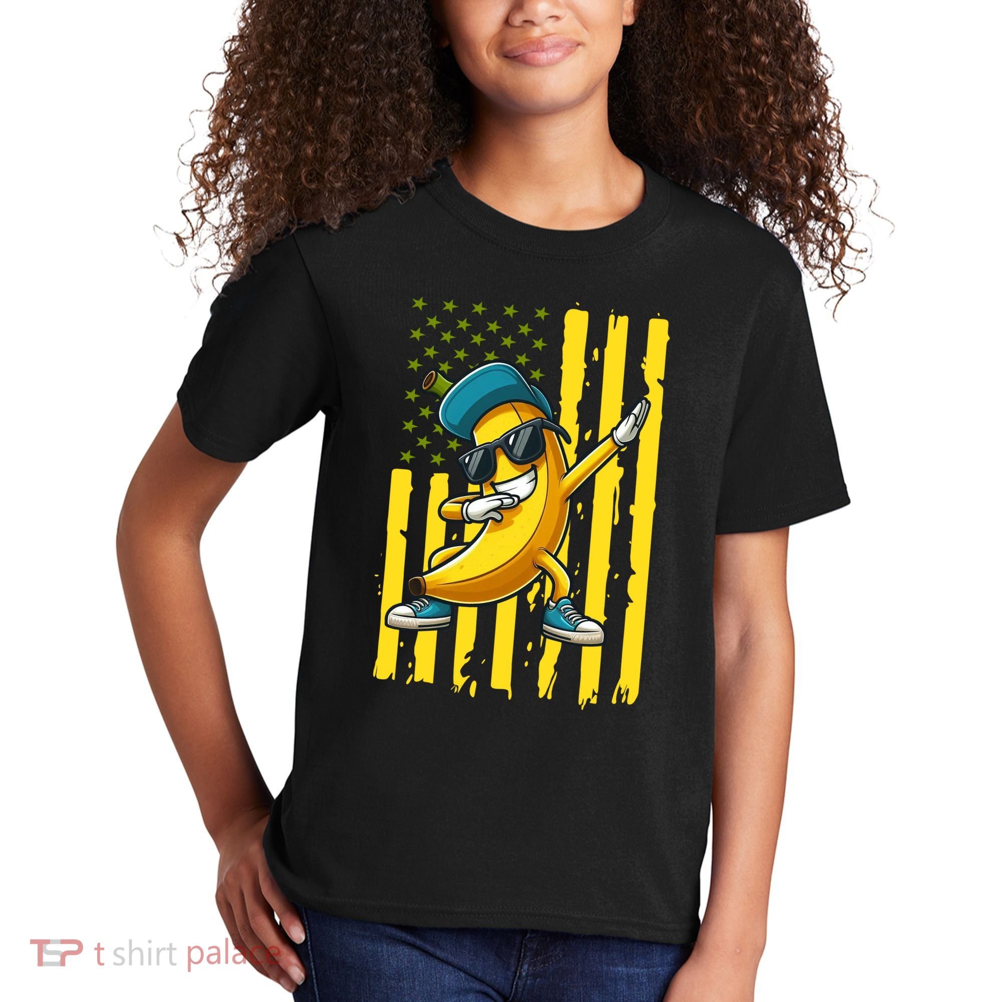 American Banana Retro USA Flag Dabbing Bananas Kids T-Shirt