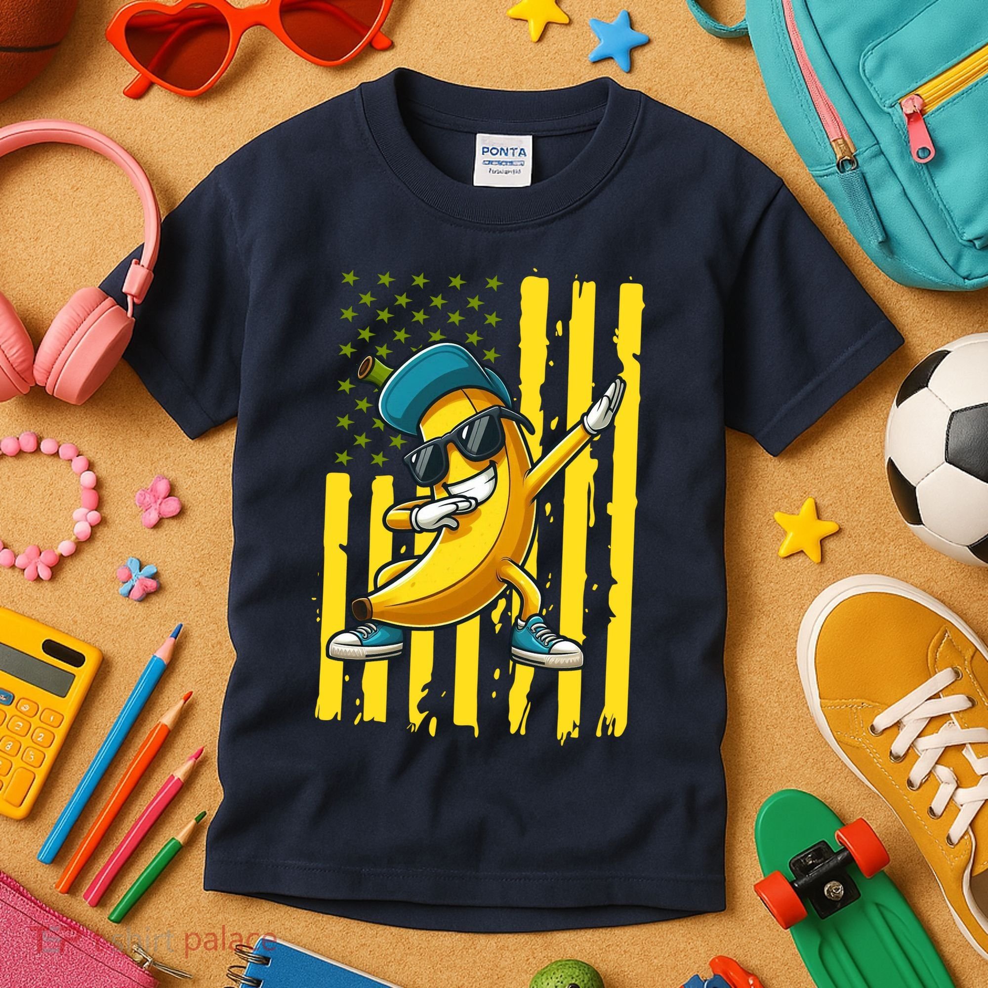 American Banana Retro USA Flag Dabbing Bananas Kids T-Shirt