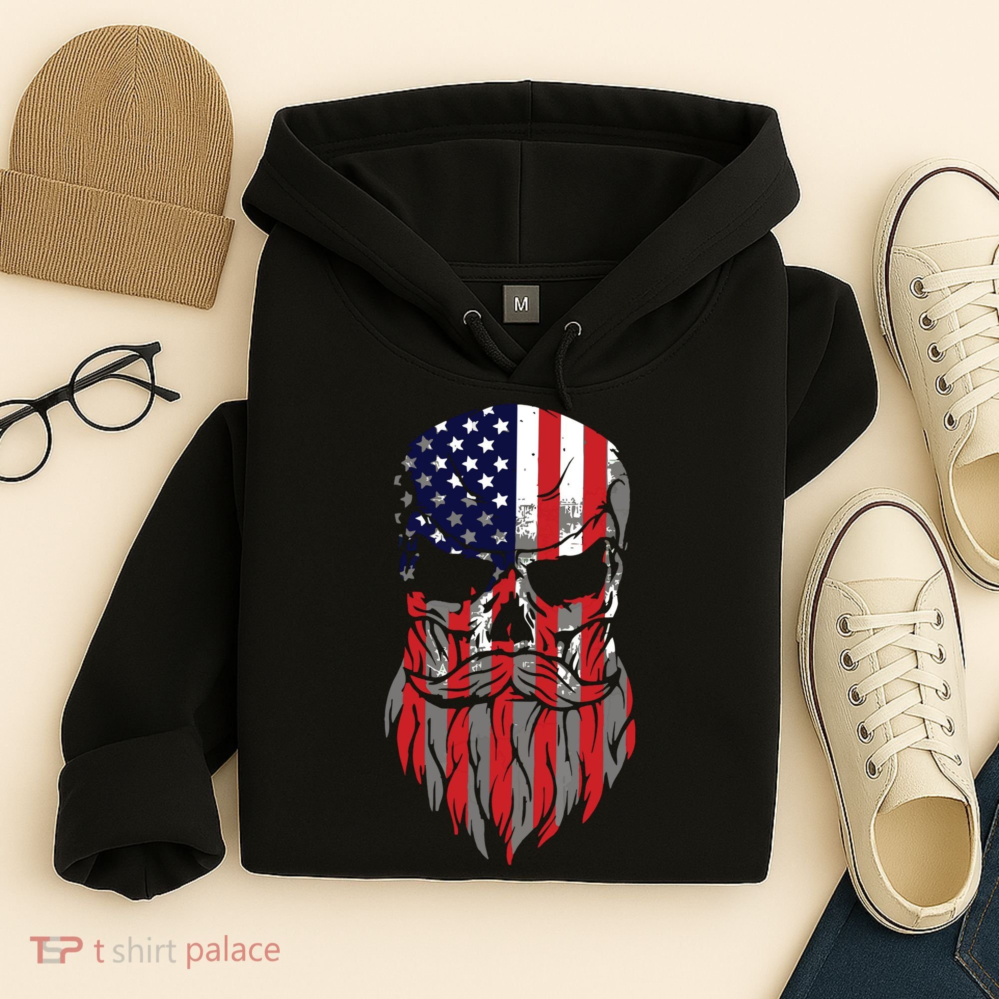 American Beard Skull Hoodie