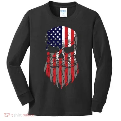 American Beard Skull Kids Long Sleeve Shirt